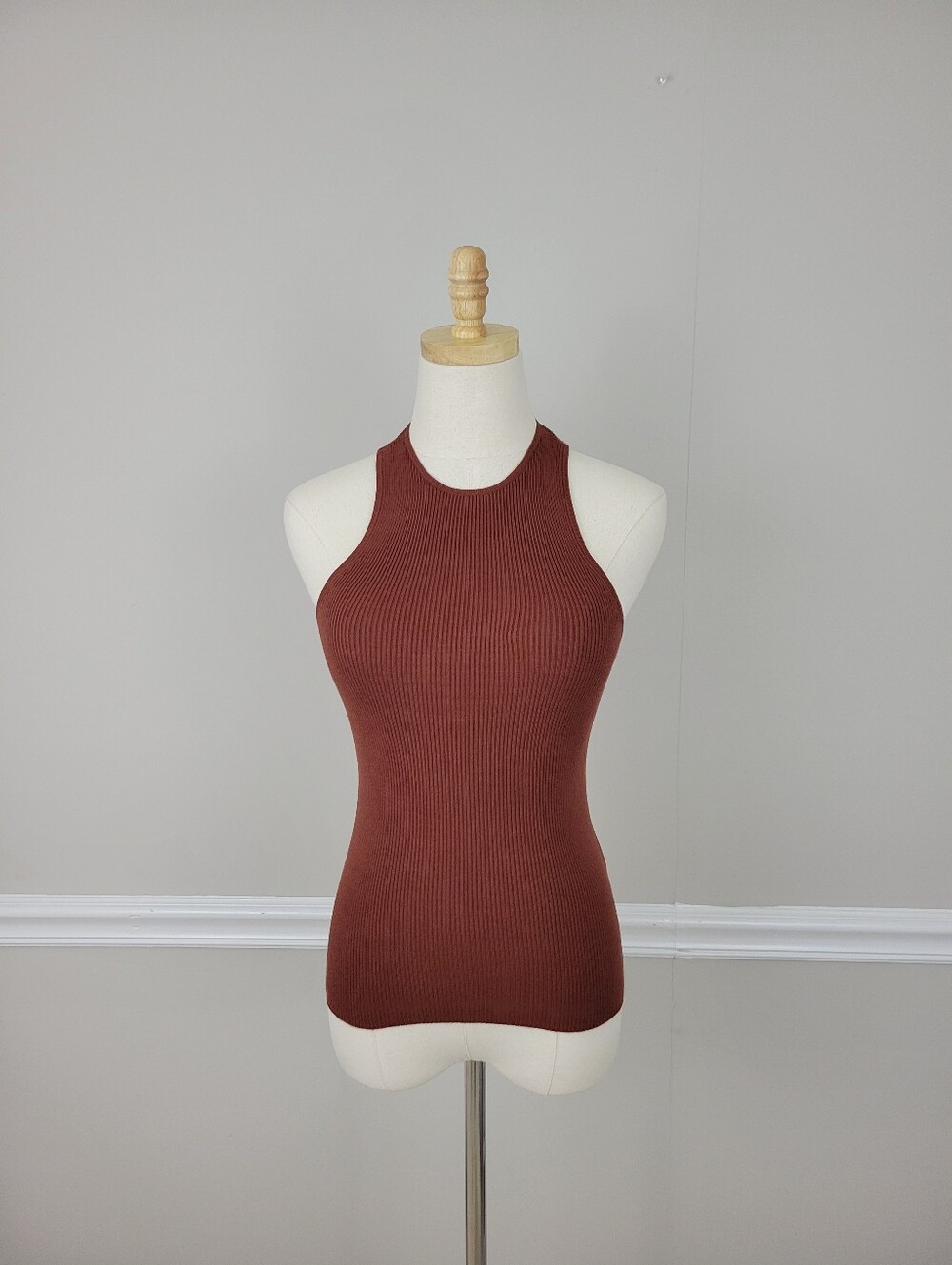Madewell Red Orange Raceback Ribbed Halter Tank Top - Rust